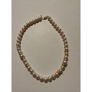 Vintage Pale Pink Pearls And Gold Spacers Single Strand Necklace 18”
